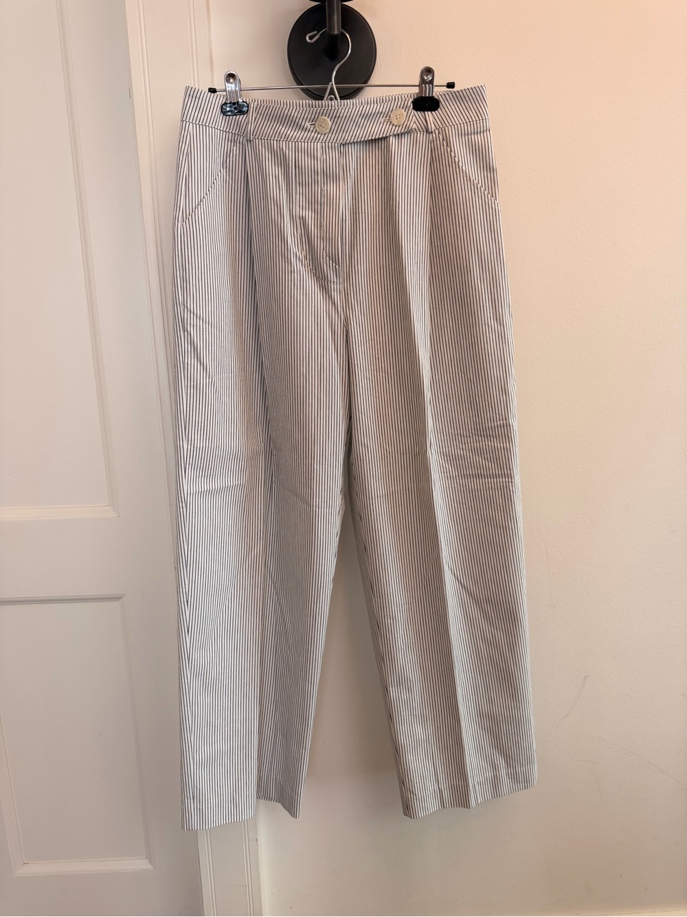 Striped High-Waist Wide-Leg Pants - Blue & White